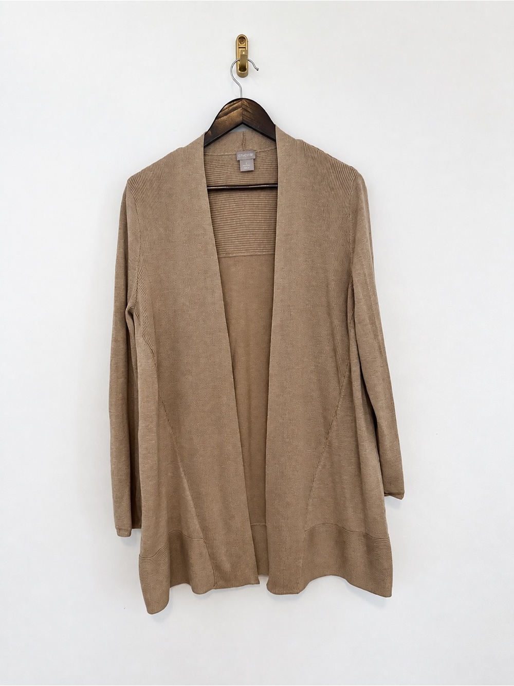 Chico's Open-Front Cardigan in Taupe